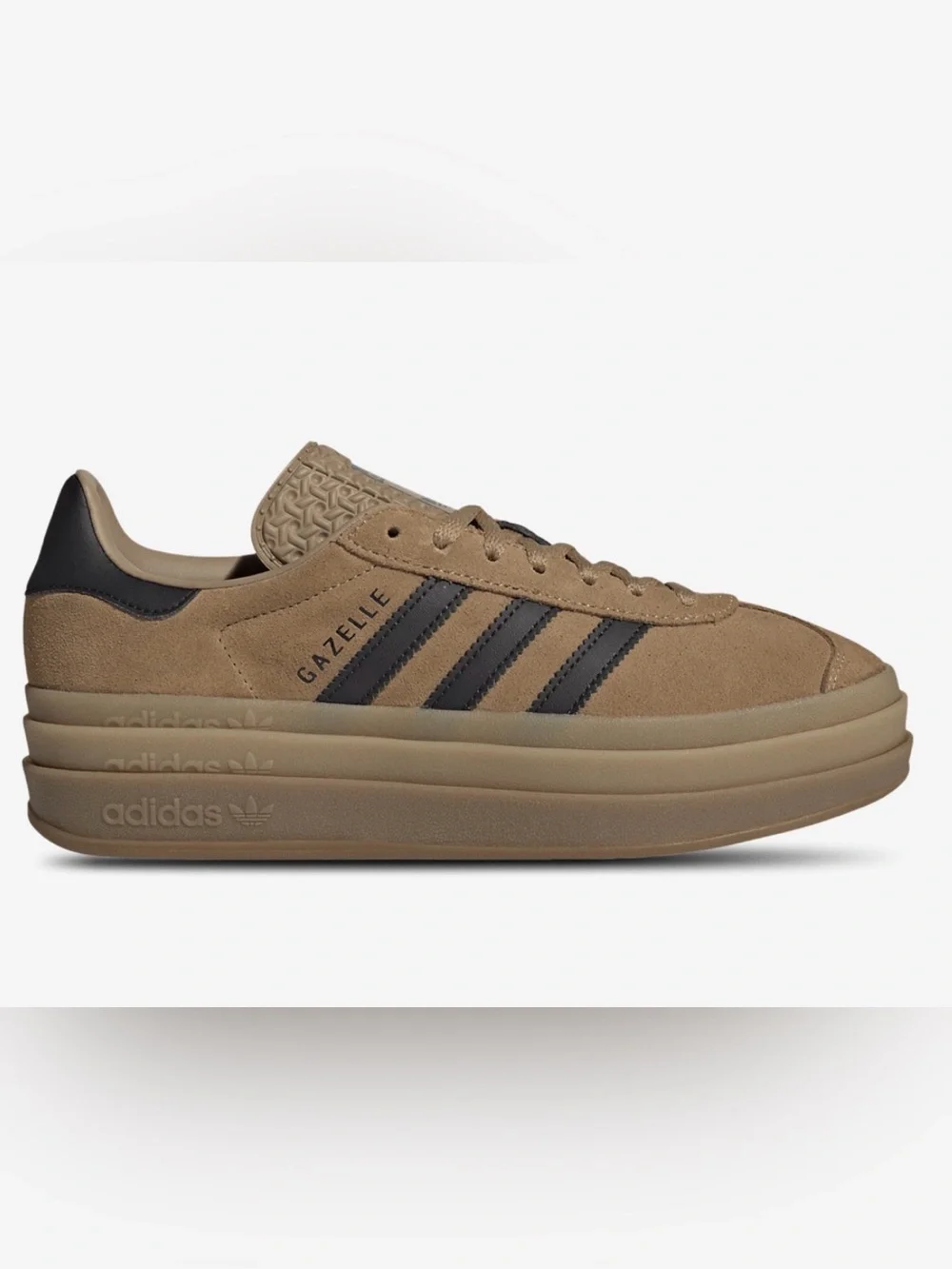 Adidas - Gazelle Platform Suede Sneakers - Tan with Black Accents, 7.5